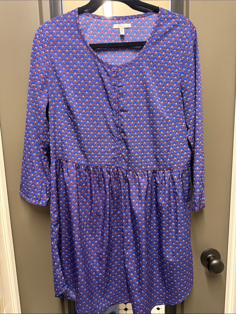 Indigo Blue and Red Printed Mini Dress